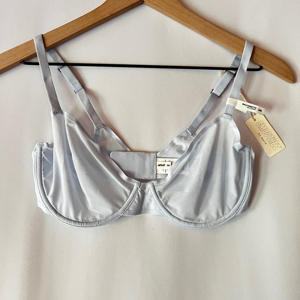 NWT Aerie Smoothez Mesh Balconette Bra 34D Cool‎ Blue Unlined Underwire Coquette